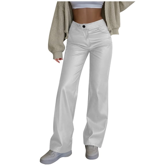 biudgviw Women's Wide Leg Pants Button High Waisted Casual Pants Loose Fit Lounge Long Trousers with Pockets Going Out Outfits