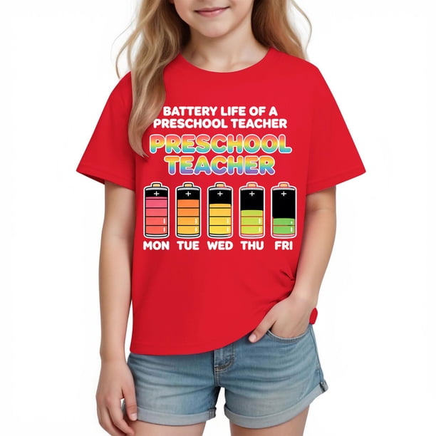 Tops de Manga Corta Linda para Niños Niños Y Niñas con Impresión Gráfica, Tee Casual de la Temporada Escolar, Tela Suave Transpirable para Jugar