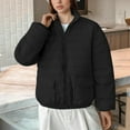 thumbnail image 5 of Womens Puffer Jacket Solid Color Long Sleeve Down Jacket Winter Casual Comfortable Zip Up Hooded Jacket with Pockets Coat for Women, 5 of 9