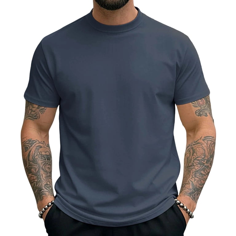 WIDE SHORT SLEEVE MOCKNECK グレー/ネイビー Ceisia Men's Slim Fit Short-Sleeve Mock Neck Basic T-Shirt Solid