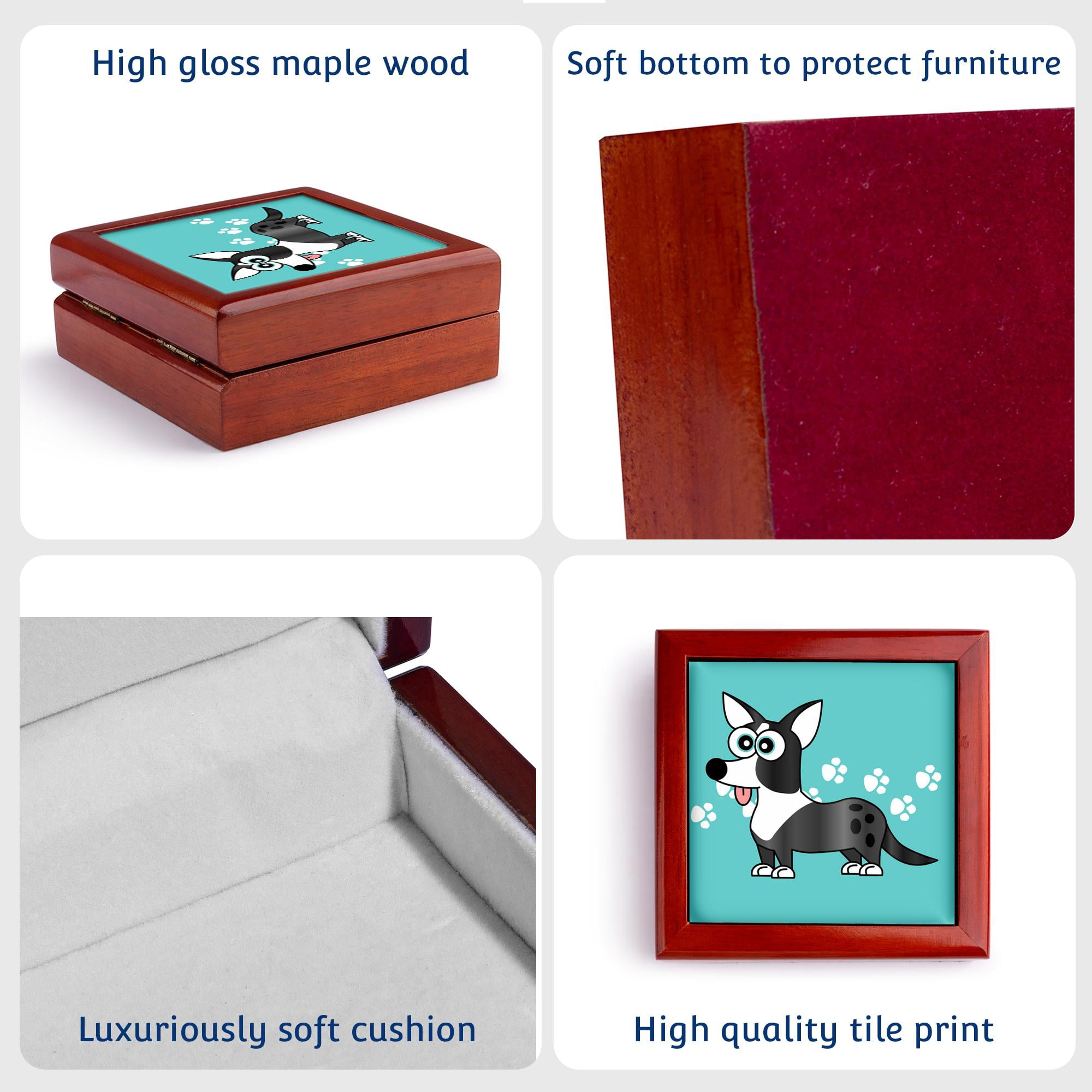 3dRose, Blue Merle Cardigan Corgi with Paw Prints, Jewelry Box 5.5x5.5 inch with 4 inch tile