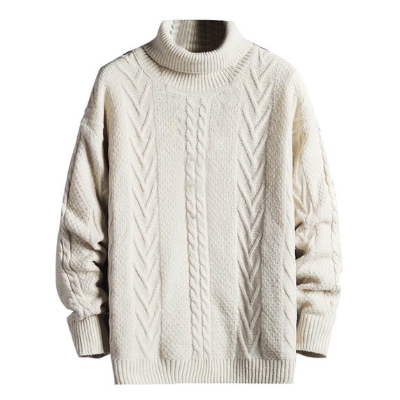 SERTG Men's Sweater Knitted Turtleneck Pullover Fall Winter Solid Color Heavy Tops Long Sleeve Warm Comfortable Casual Sweater(White,2XL)