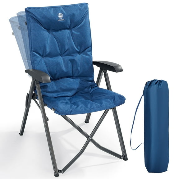 EVER ADVANCED Folding Recliner Camping Chair with Adjustable High Back, Fully Padded, Portable Patio Reclining Chair for Adults, Blue