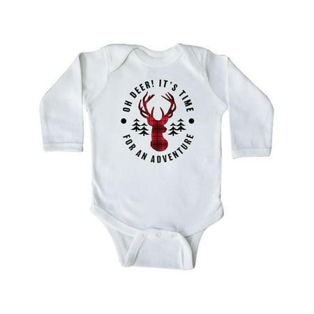

Inktastic Plaid Oh Deer It s Time for an Adventure with Trees Gift Baby Boy or Baby Girl Long Sleeve Bodysuit