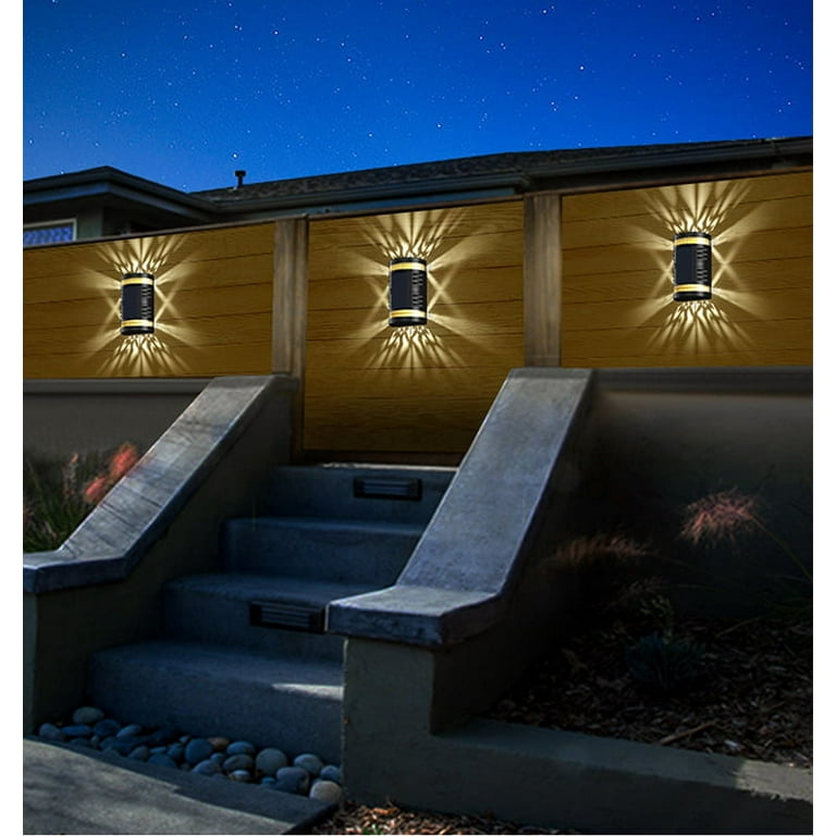 Solar Wall Lights Outdoor Decorative Solar Fence Lights Waterproof Solar Deck Lights Outdoor Garden Decorative Lights Auto On Off for Front Door