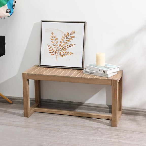 Farmhouse Solid Wood Bench, 31" Line Pattern Splicing Entryway Bench, Narrow Bench Seat for Living Room, Dining Room, Bathroom, Indoors, Natural