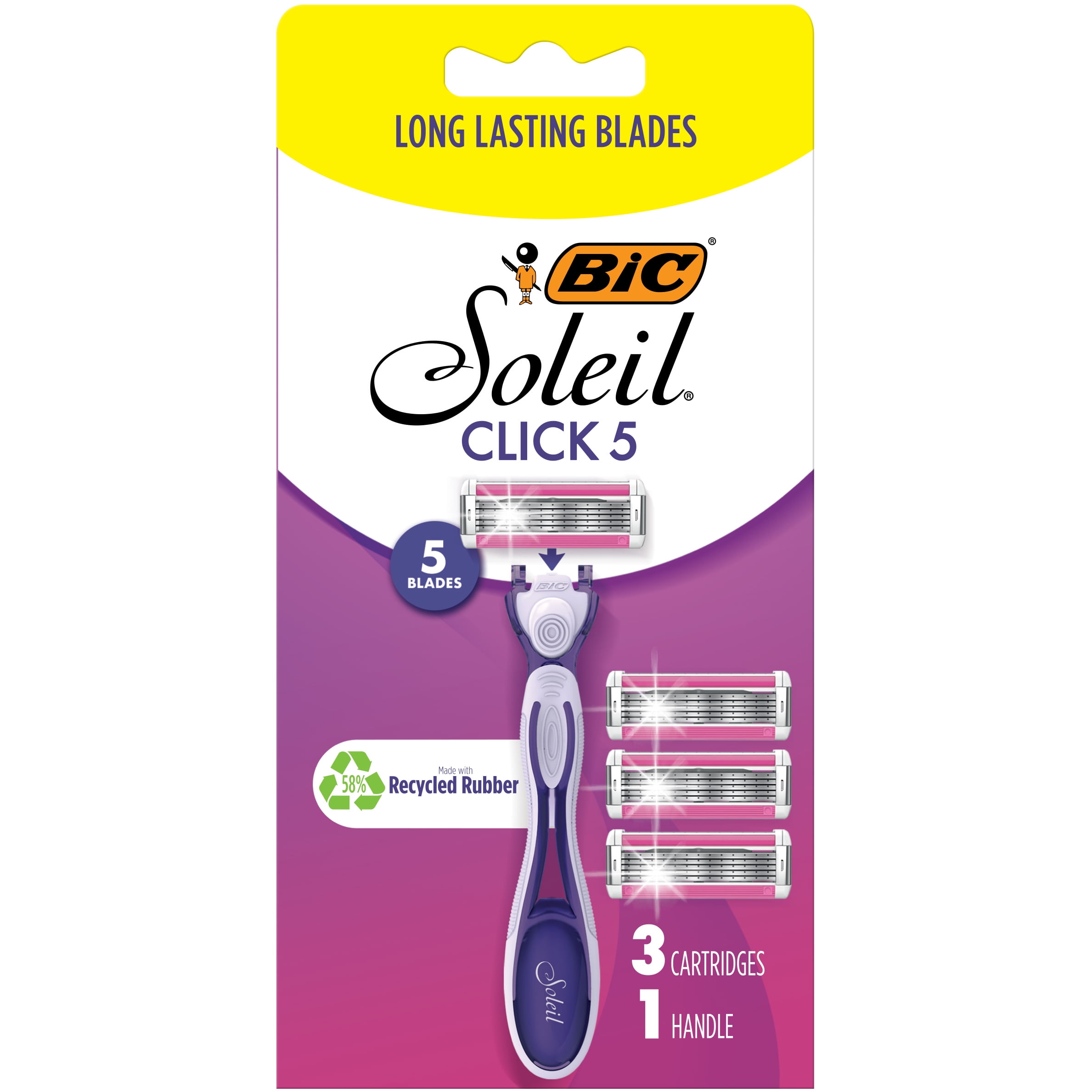 BIC Soleil Click 5 Women's Disposable Razor with Handle, 3 Count