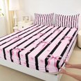 thumbnail image 3 of Manfei Cute Coquette Bow Fitted Sheet Full,Black Geometric Stripes Bed Set,3 Pieces,1 Fitted Sheet and 2 Pillowcases, 3 of 6