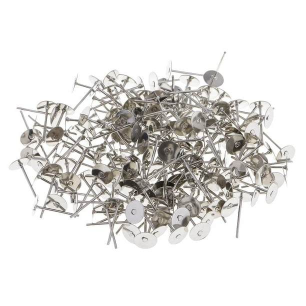 200 piezas de bases redondas para pendientes de botón en blanco, postes de cabeza plana para pendientes para manualidades 6mm