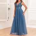 thumbnail image 4 of DailyTrove Women's Blue Tulle Maxi Gown - Polyester Formal Evening & Bridal Wear, Elegant for Weddings & Galas, 4 of 5