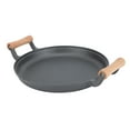 thumbnail image 3 of BBQ Grill Pan with Dual Wooden Handles Round Cast Iron Steak Frying Meat Roasting Skillets for Barbecue Gatherings 33cm/12.99in, 3 of 5
