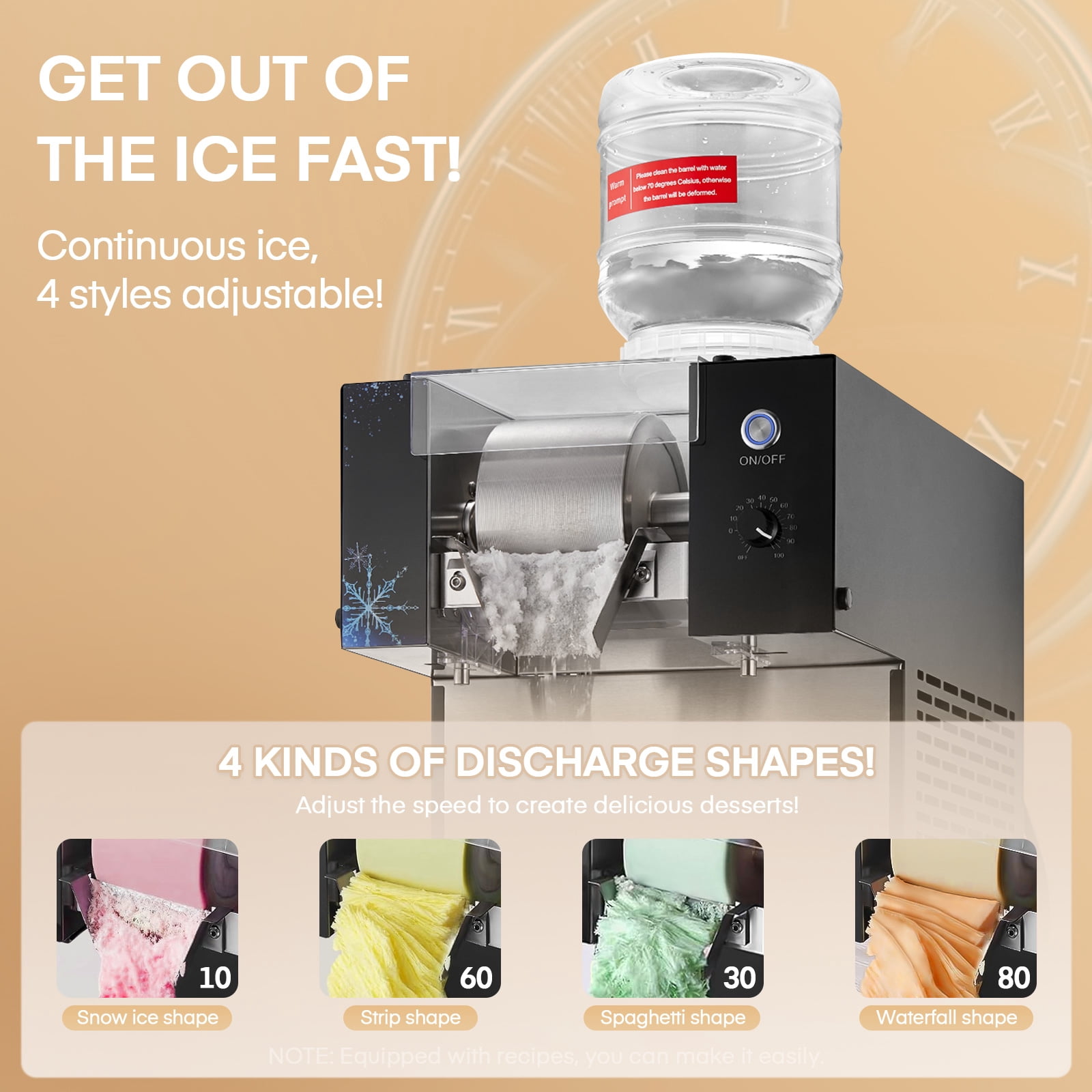 FOHERE Commercial Countertop Snowflake Ice Maker, 176LBS/24H Output, Stainless Steel Construction, Silver