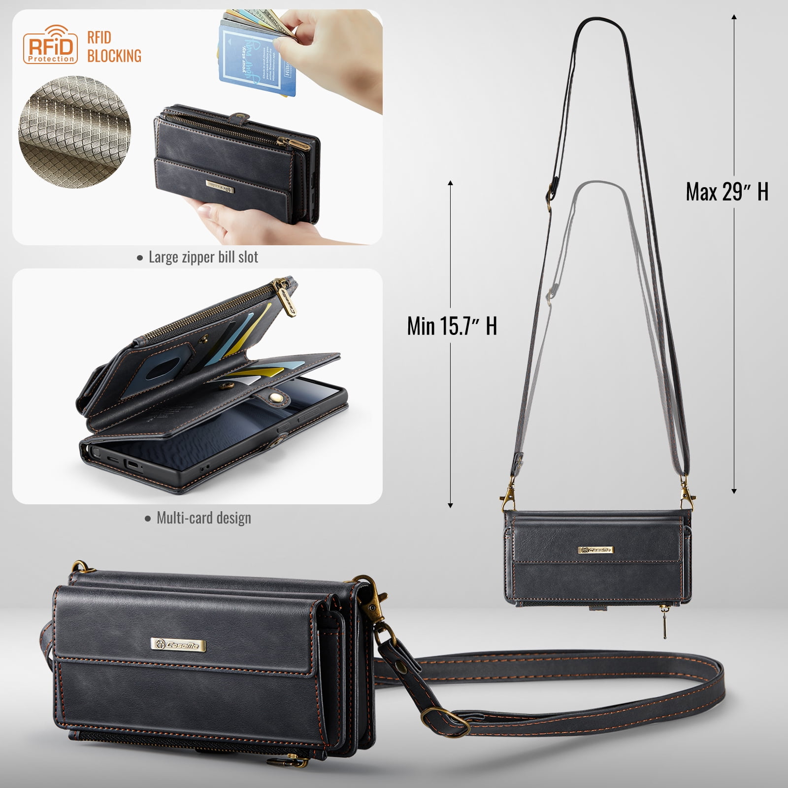 For Samsung Galaxy S25 Ultra Wallet Case, RFID Blocking PU Leather Case Women Men Kickstand flip Cover Wrist Strap Zipper Credit Card Holder Slot