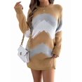 thumbnail image 3 of Women Sweater Dress Color Block Casual Fall Long Sleeve Knit Crewneck Short Dresses Khaki L, 3 of 9