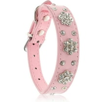 OUNONA Adjustable PU Dog Collar with Flower Rhinestone Decoration for Puppies, Size XS, Stylish and Comfortable