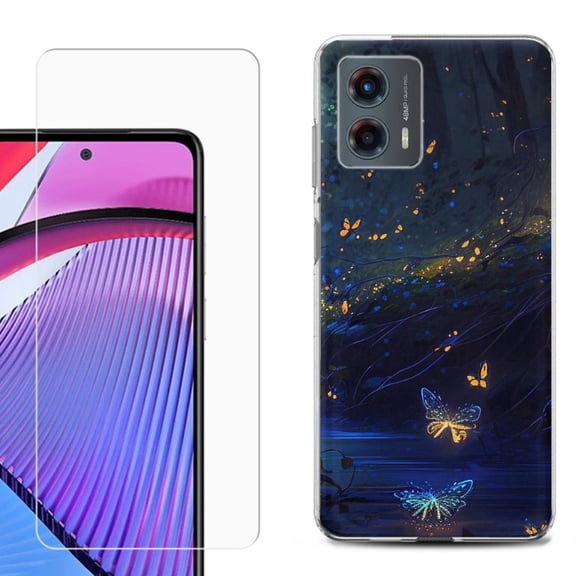 OneToughShield ® Compatible with Motorola Moto G 5G 2023, Shockproof Phone Case, with Tempered Glass Screen Protector - Fireflies Butterfly