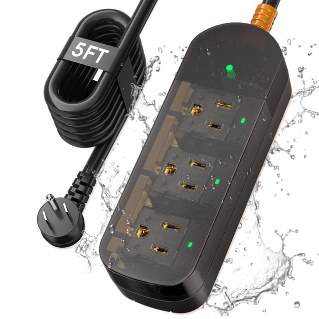 Protector contra sobretensiones Power Strip, impermeable, transparente, 3 enchufes
