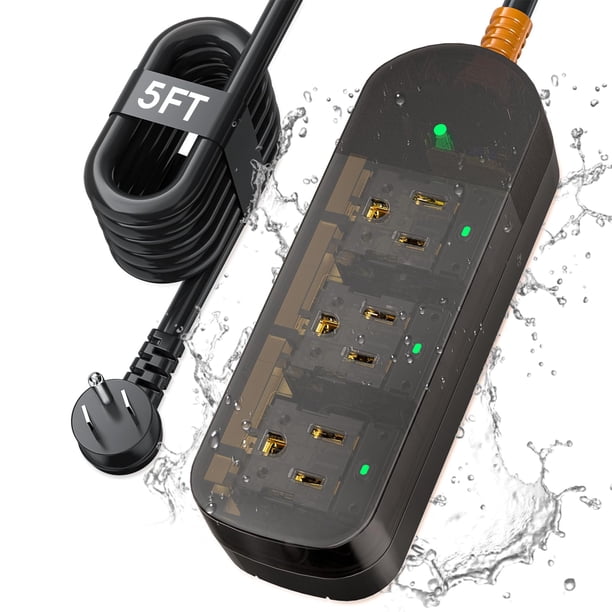 Protector contra sobretensiones Power Strip, impermeable, transparente, 3 enchufes