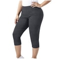 thumbnail image 3 of Women Capri Pants Plus Size Stretch Knee Length Leggings Ribbed Elastic Waist Casual Summer Pull On Capris Gray 4XL, 3 of 7