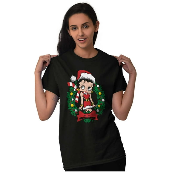 Betty Boop Christmas Santa Wreath Women's Graphic T Shirt Tees Brisco Brands S