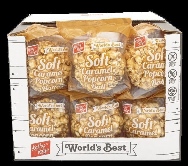 Kathy Kaye Soft Caramel Popcorn Balls | 18 Individually Wrapped Treats for Easy Sharing and Snacking | Gluten Free, Peanut & Tree Nut Free