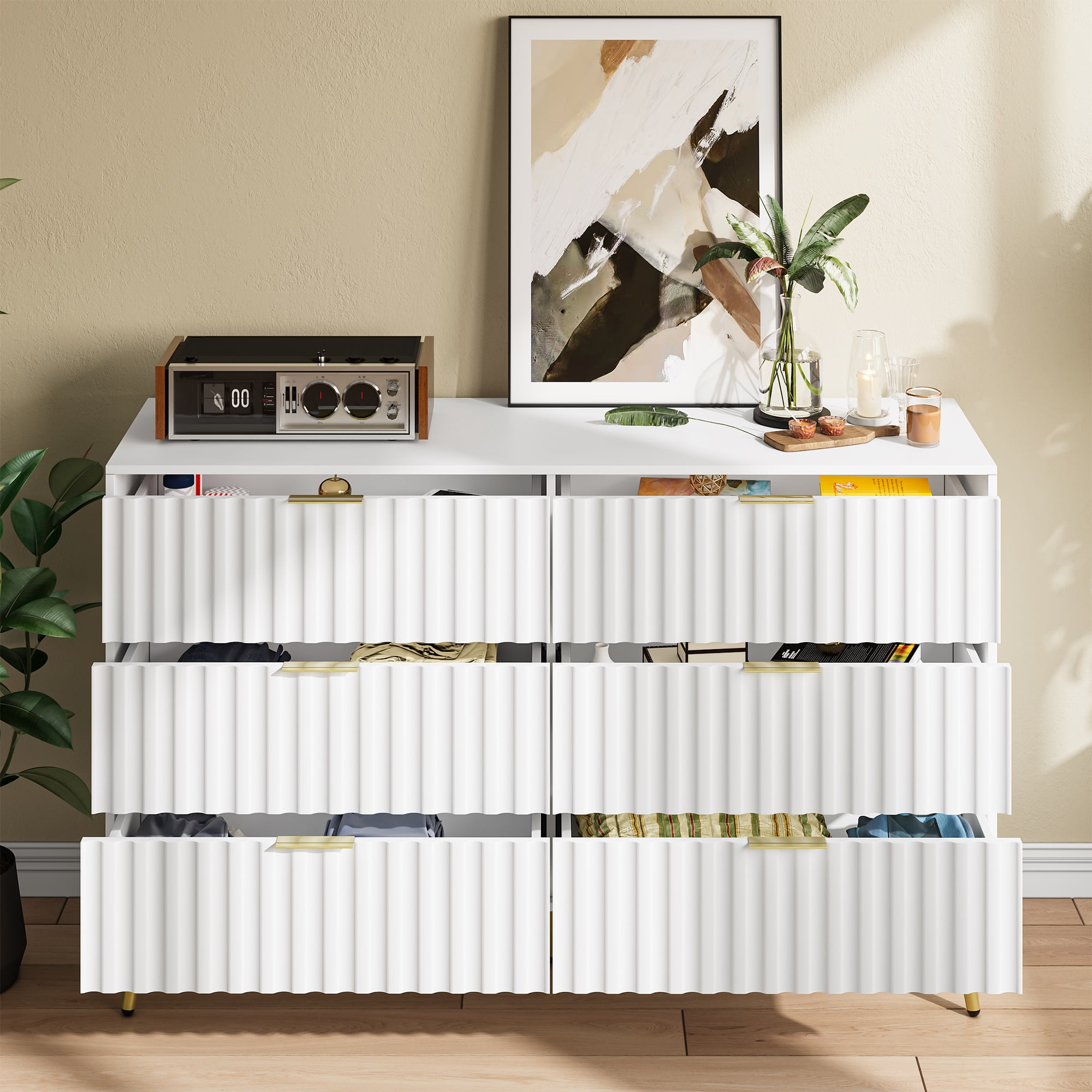 Finihen Modern 6 Drawer Dresser, Drawer Chest, Dresser Storage Cabinet, for Living Room, Bedroom, Hallway, Closet, White Finihen Modern 6 Drawer Dresser, Drawer Chest, Dresser Storage Cabinet, for Living Room, Bedroom, Hallway, Closet, White