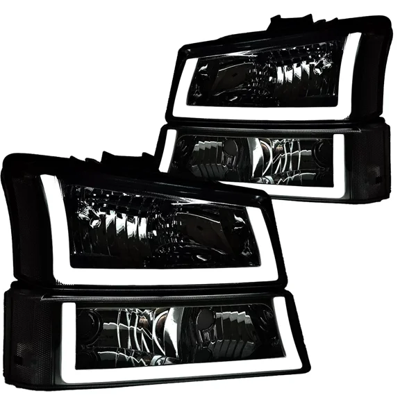 4pcs Headlights for 2003-2006 Chevy Silverado 1500 2500 3500 W/ LED DRL Pairs