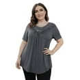 thumbnail image 2 of VERABENDI Women's Tops Plus Size Summer Casual Short Sleeve Lace Pleated Tunic Blouse M-4XL, 2 of 6