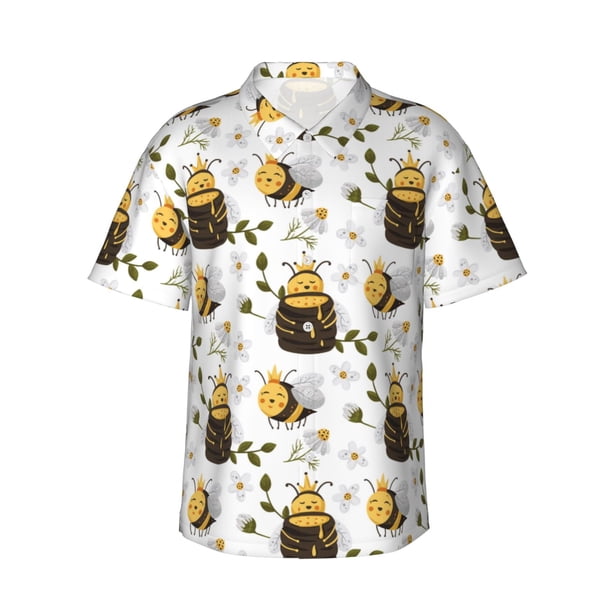 Balery Honey Bee Insect Camisas hawaianas de manga corta para hombre, camisas playeras de corte holgado, camisas de vacaciones con botones,Small