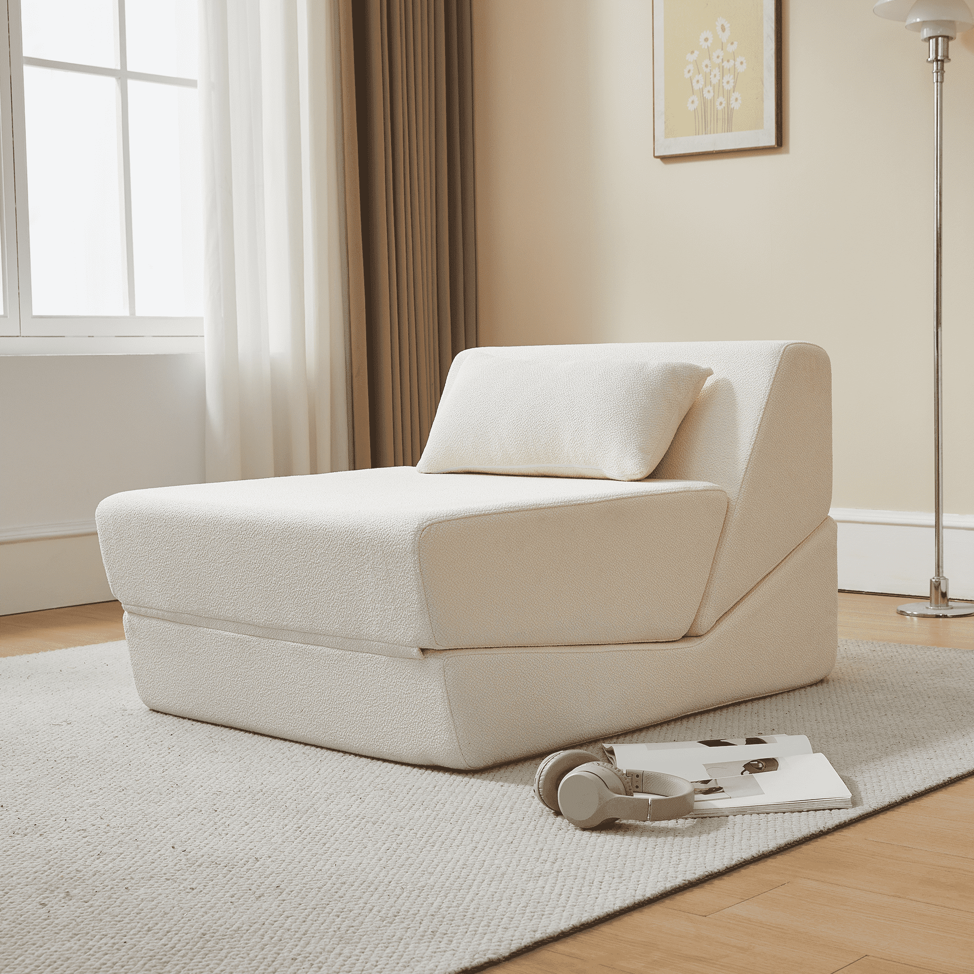 MAYEERTY Convertible Sofa Chair Alpaca Wool Fabric 2-in-1 Compressed Sofa Bed for Small Spaces
