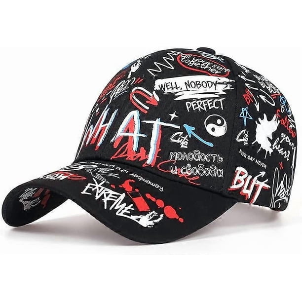 Unisex Graffiti Baseball Cap, Boys Outdoor Snapback HatBlack White Hiphop Hat, Dad Hat, Trucker hat for Men Women 98 Graffiti Hat Black -