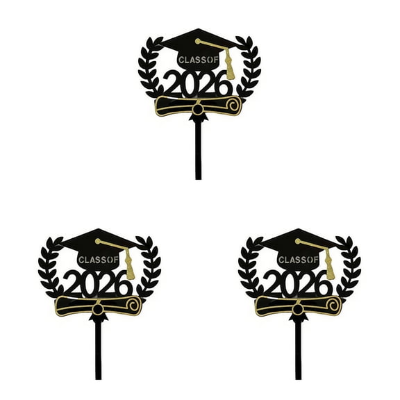 Class of 2026 Glitter Cake Topper – Congrats Grad Cap Pick for High School and College Graduation – 2026 Graduation Party Supplies for Cake and Dessert Decorations, 3 PCS (Black-2)