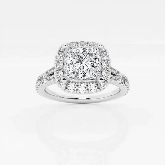Cloud Jewel Women's Engagement Ring - 2 Ct Lab Created Princess Cut Diamond - Halo Design with 14K White Gold Plated - Perfect for Proposals, Weddings, Anniversaries or Birthday Gifts - Silver Ring