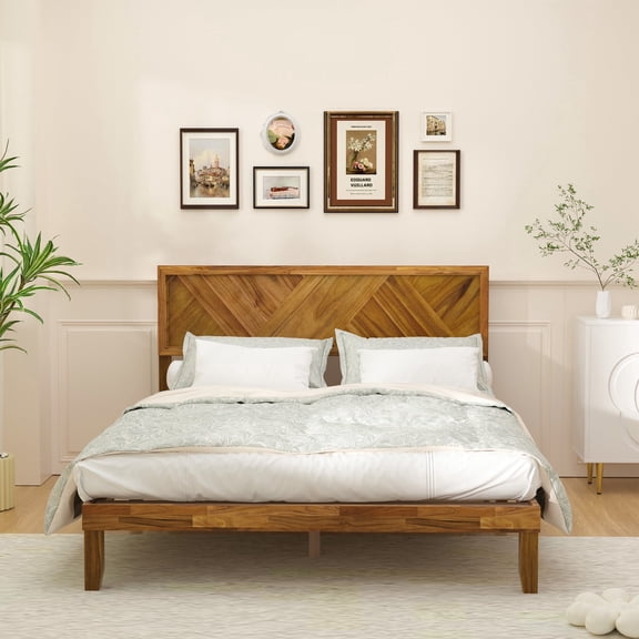 Joywind Bed Frame with Headboard, Wooden Platform Bed Frame Queen Size