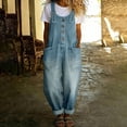 thumbnail image 2 of KDDYLITQ Denim Jumpsuit for Women Vintage Loose Fit Overalls Button Front Wide Leg Bib Jean Jumpsuit Adjustable Strap Casual Y2K Sleeveless Romper Pants with Pockets Light Blue 2XL, 2 of 5