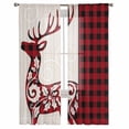 thumbnail image 2 of Christmas Elk Sheer Curtains 63 Inches Long, Red Black Checkered Deer Winter Holiday Light Filtering Window Curtains for Living Room/Bedroom, Rod Pocket Voile Sheer Drapes, 52"Wx63"L, 2 Panels, 2 of 9