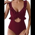 thumbnail image 2 of Traje de Baño de una Pieza para Mujer, con Control de Abdomen, Volantes, Escote en V, Fruncido, Corte Adelgazante. Vino Tinto S, 2 of 7