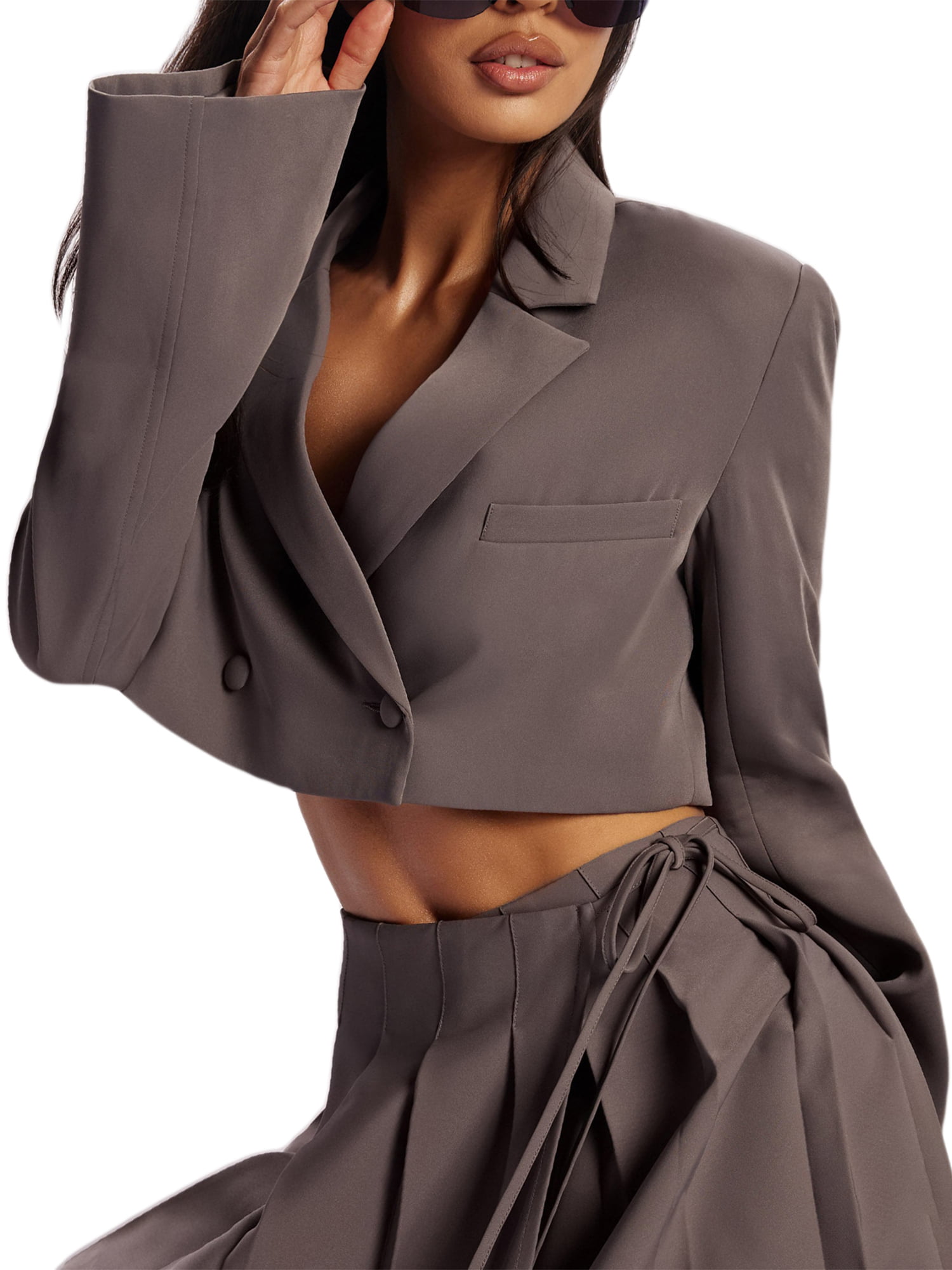 Women Stylish Skirt Suit Long Sleeve Collar Cropped Blazer Jacket Mini  Skirt Y2k Dress Set 2 Piece Outfit Business Streetwear 