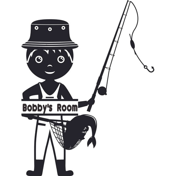 Custom Name Vinyl Wall Decal for Home - Fishing Bass Hook Fish Pole Bait Cute Wall Decal Bedroom Living Room Entry - Personalized Text Removable High Tact - Size: 30 In x 18 In