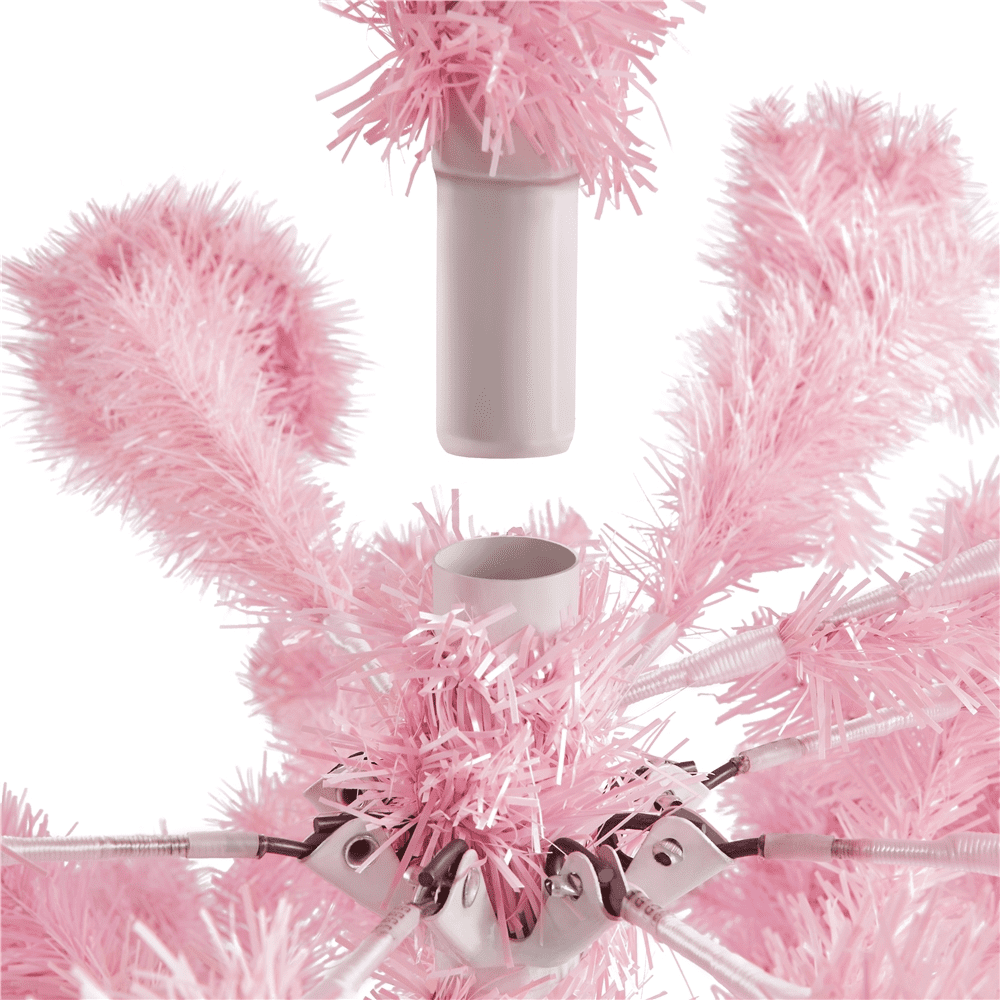 Alden Design Pink Hinged Spruce Artificial Christmas Tree, with Foldable Stand 7.5'