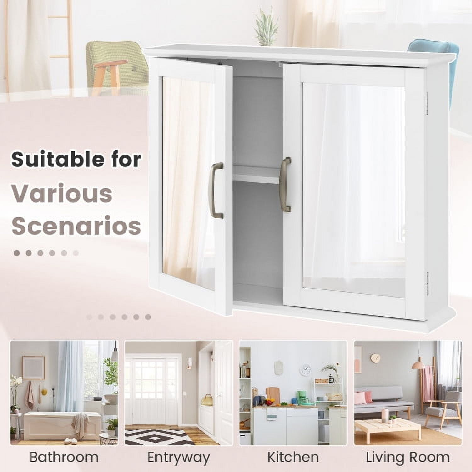Resenkos Wooden Bathroom Wall Cabinet Space Saver Over The Toilet Storage Cabinet with Door and Adjustable Shelf for Bathroom Laundry Room Kitchen