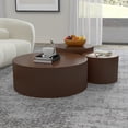 thumbnail image 3 of WILLIAMSPACE Round Coffee Table Set of 3, Modern Wood Nesting Table Handcraft Drum Accent Side Table End Table, Embossed Design Circular Coffee Table Set for Living Room Bedroom Home Office, Brown, 3 of 5