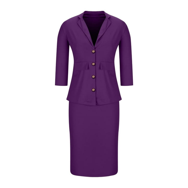 Ndbuld Women's 2 Piece Suit Set Peplum 3/4 Long Sleeve Church Dress Suit  Elegant formal office Midi Pencil Skirt Suit,Purple,L - Walmart.com
