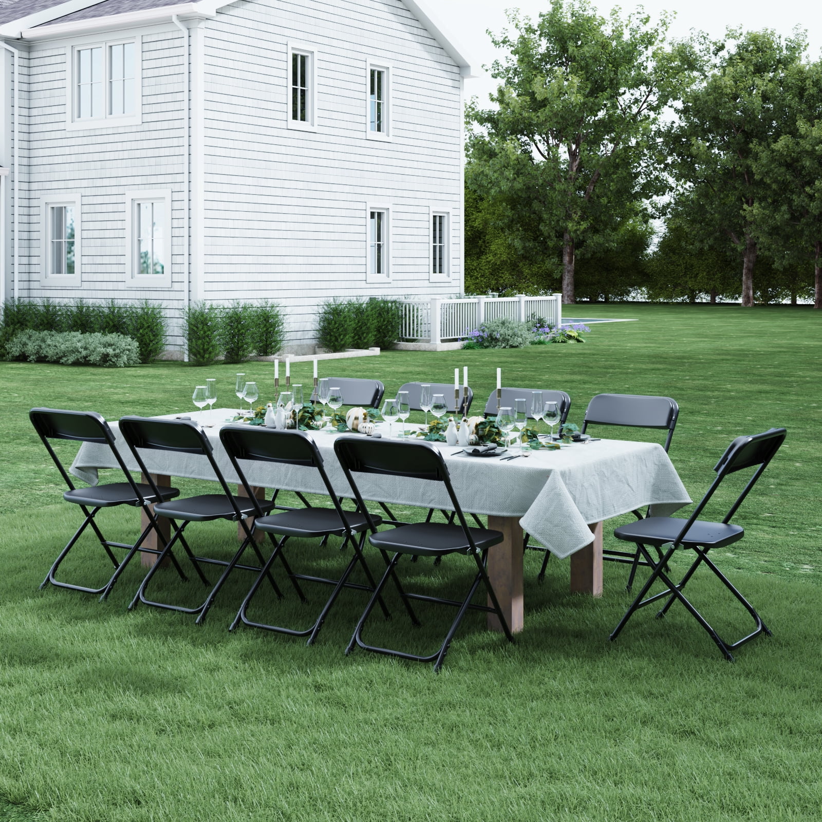 Capri Black Plastic Folding Chair 10 Pack with Steel Frame, Hold up to 350 lbs, Indoor Outdoor Portable Stackable Event Chair Commercial Seat for Dining Wedding Party Office Picnic Kitchen
