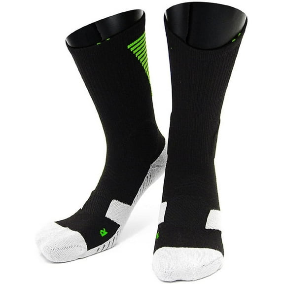 Lian LifeStyle Men's 1 Pair High Crew Athletic Sports Socks Size M XL0028-05Black w/Green Strip