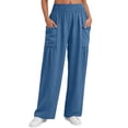 thumbnail image 7 of Favoffer Women Elastic Waist Long Pants Solid Color Ruched Casual Pants Breathable Relaxed Fit Bottoms Fold Hem Pants with Side Pockets for Daily Lounge, 7 of 7