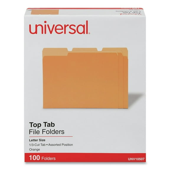Universal UNV10507 Deluxe Colored 1/3-Cut Top Tabs Letter Size File Folders - Orange/Light Orange (100/Box)