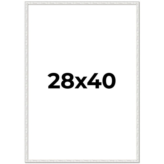 28x40 Frame White Scuffed Rustic Solid Wood Picture Frame | 0.75 Inch Moulding Width| Includes UV