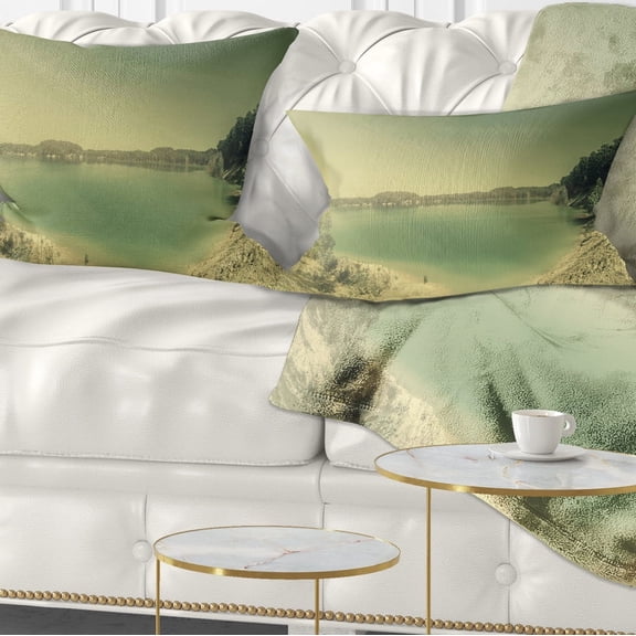 Designart Blurred Sea with Mountain Views - Modern Seascape Throw Pillow - 12x20