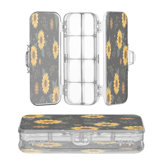 Plastic Pencil Box Large Capacity Pencil Boxes Clear Boxes with Snap-Tight Lid Stylish Office Supplies Storage Organizer Box Yellow Sunflower Pattern